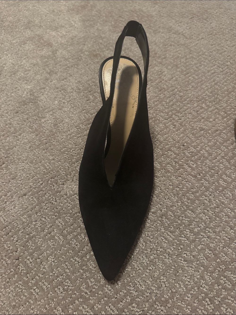 Vince Camuto Black Pointed Slingback Mule with V-Cut